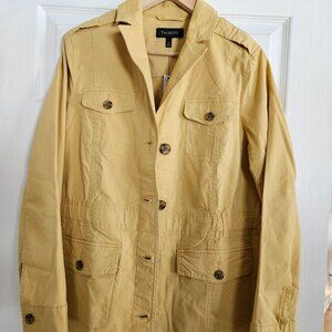 TALBOTS Gold Button Front Twill Jacket with Drawstring Waist  Size Medium NWT